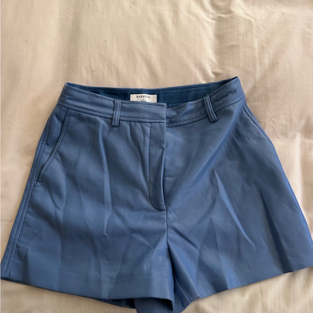 Aritzia Babaton Vegan Leather Blue Shorts